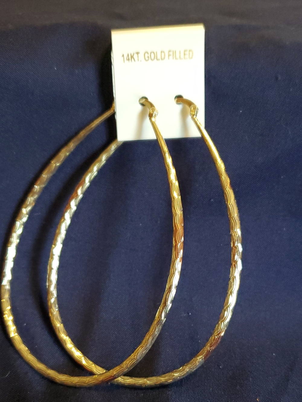14KT Gold-Filled Textured Large Hoop Earrings - Tri-colored Gold Filled